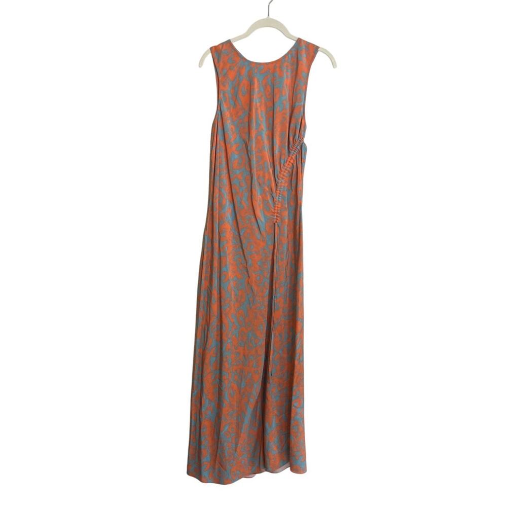 Rails Gabriella Maxi Dress Large Orange Diffused Cheetah Print Ruched Drawstring